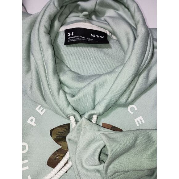 UNDER ARMOUR: Mint Green Cowl-Neck Pullover with Camouflage Logo -Women's Size M - Picture 3 of 5